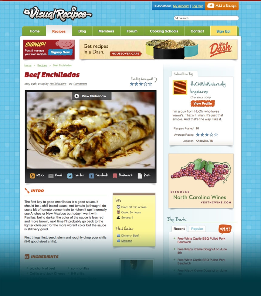 Visual Recipes Recipe Page
