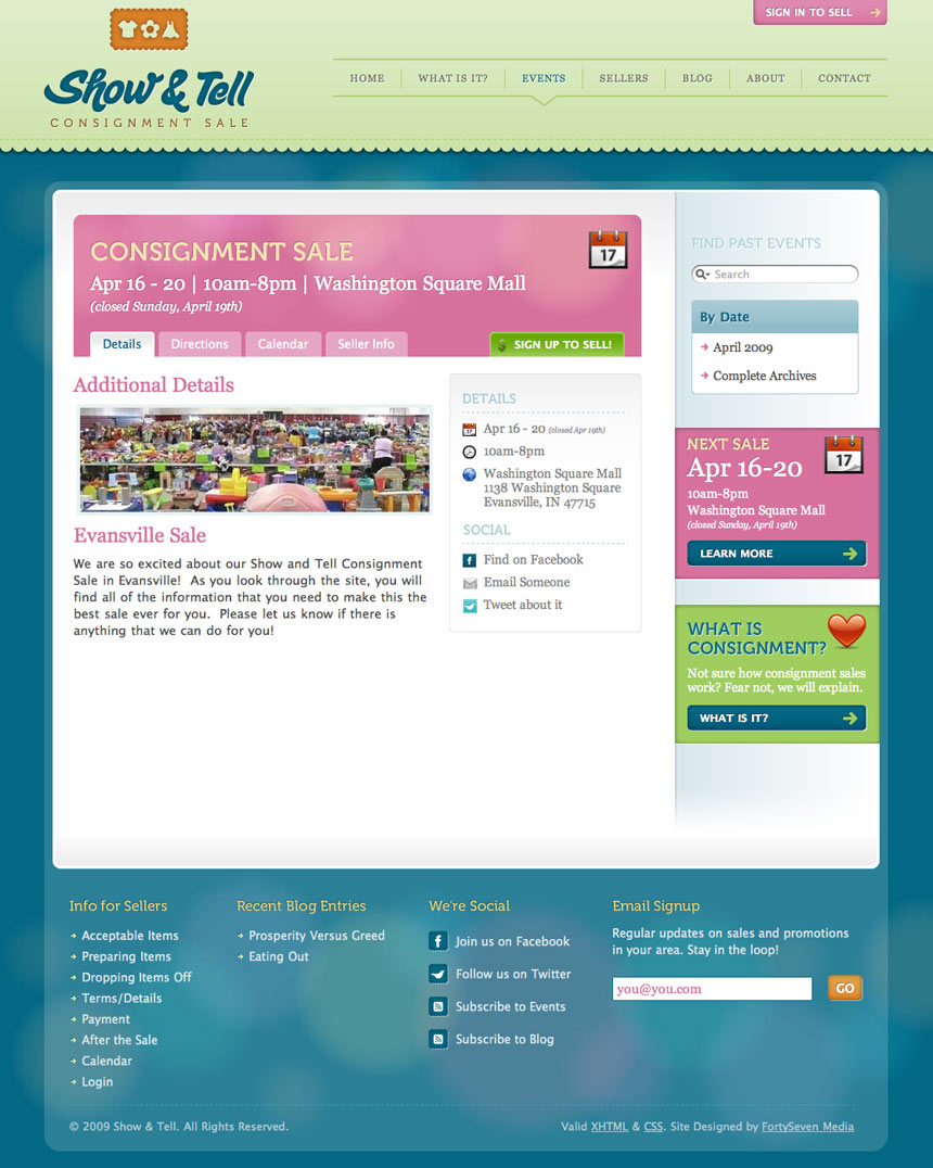 Show and Tell Sale Event Page